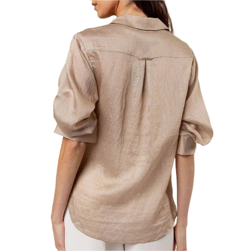 Pleated Linen Top - Tan WOMEN - Clothing - Tops - Long Sleeved Naked Zebra
