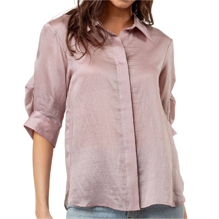 Pleated Linen Top - Rosy Pink WOMEN - Clothing - Tops - Short Sleeved Naked Zebra