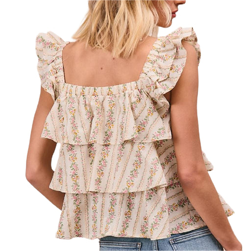 Floral Front Bow Tied Ruffled Top WOMEN - Clothing - Tops - Short Sleeved BiBi Clothing
