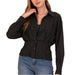 Fitted Button Up Crop Top - Black WOMEN - Clothing - Tops - Long Sleeved Lumiere