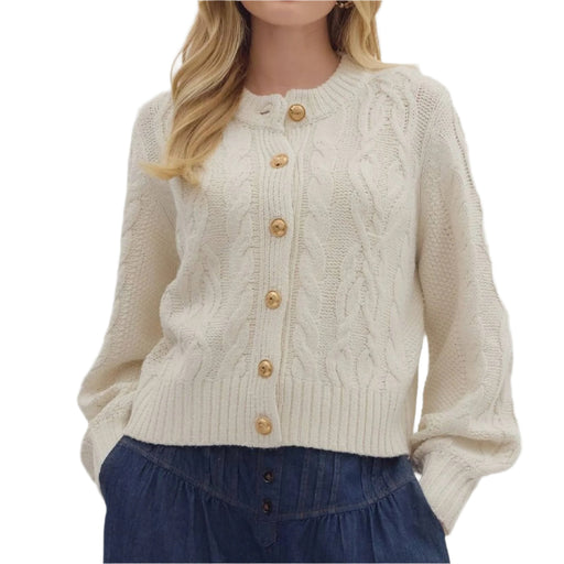 Cable Knit Gold Button Sweater WOMEN - Clothing - Sweaters & Cardigans Entro