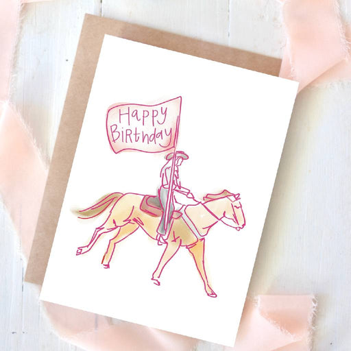 Birthday Flag Bearer Cowgirl Blank Birthday Card HOME & GIFTS - Gifts Tirzah Lane Art