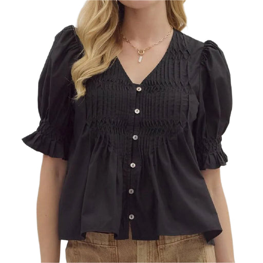 Smocked Pintuck Top WOMEN - Clothing - Tops - Short Sleeved Entro