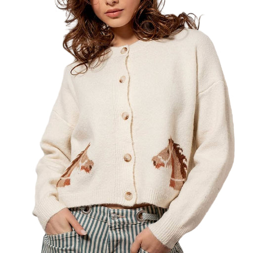 Western Horse Cropped Cardigan - Ivory WOMEN - Clothing - Sweaters & Cardigans Urban Daizy