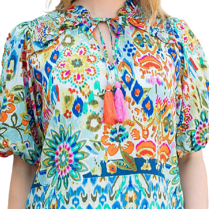 Smocked Tassel Tie Top WOMEN - Clothing - Tops - Short Sleeved THML Clothing
