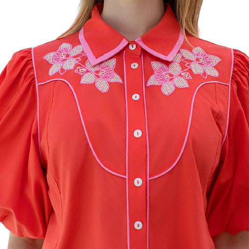 Flower Embroidered Top - Orange WOMEN - Clothing - Tops - Short Sleeved THML Clothing