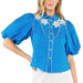 Flower Embroidered Top - Blue WOMEN - Clothing - Tops - Short Sleeved THML Clothing