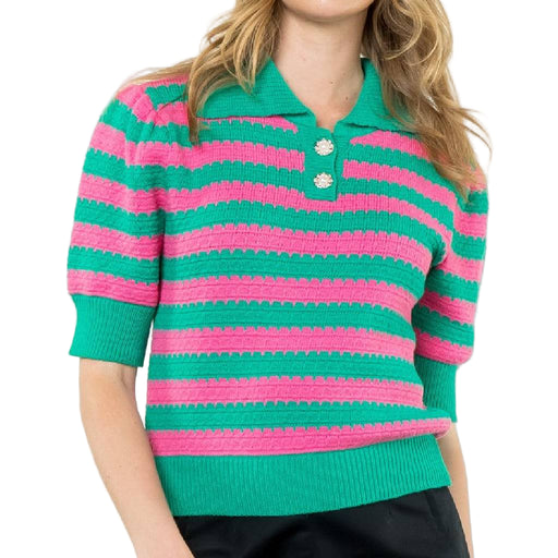 Collared Stripe Knit Top WOMEN - Clothing - Tops - Short Sleeved THML Clothing