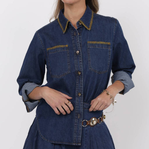Sage The Label Magnolia Blanket Stitch Denim Shirt WOMEN - Clothing - Tops - Long Sleeved Sage The Label