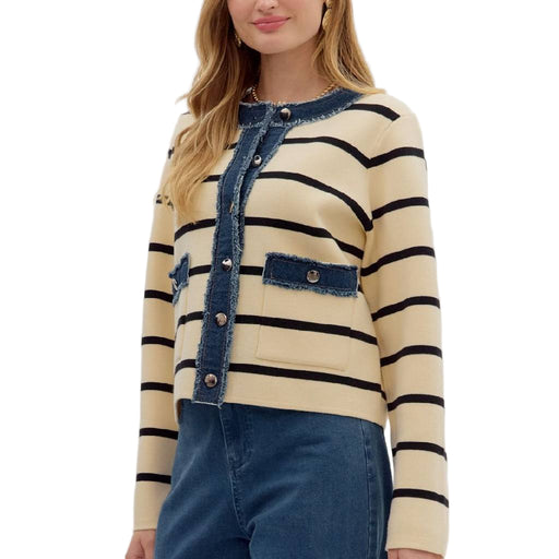 Stripe Denim Shacket WOMEN - Clothing - Sweaters & Cardigans Entro