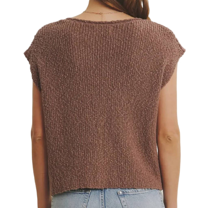 Relaxed Fit Slub Knit Sweater Top - Mocha Mousse