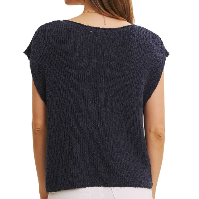 Relaxed Fit Slub Knit Sweater Top - Midnight Navy