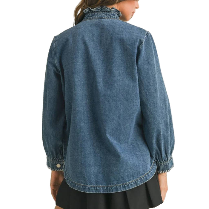 Ruffled Denim Jacket WOMEN - Clothing - Outerwear - Jackets Miou Muse