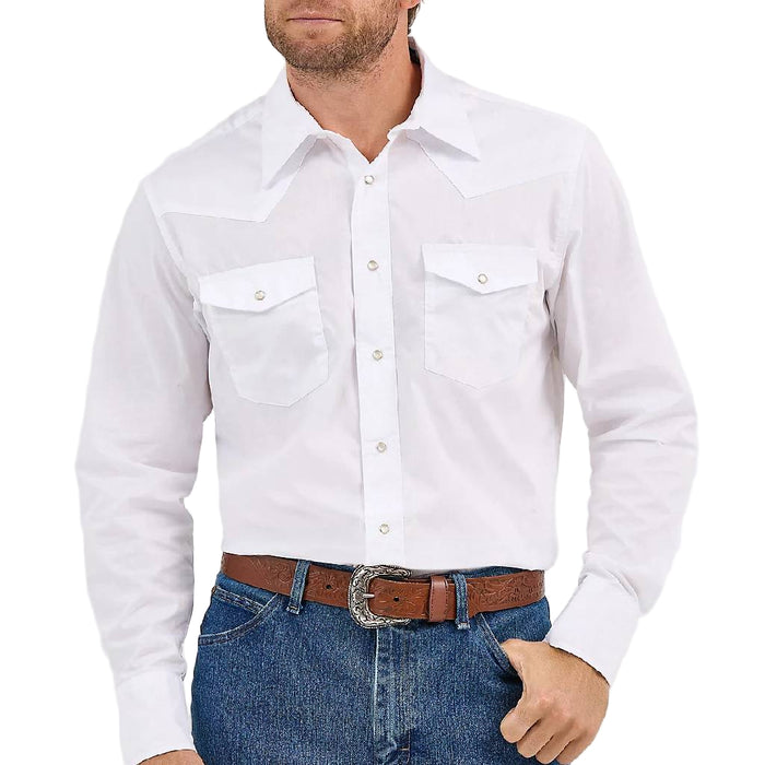 Wrangler Men's Solid White Pearl Snap Western Shirt