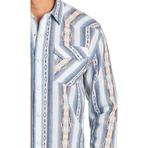 Panhnadle Men's Modern Vintage Blue Aztec Snap Shirt MEN - Clothing - Shirts - Long Sleeve Panhandle