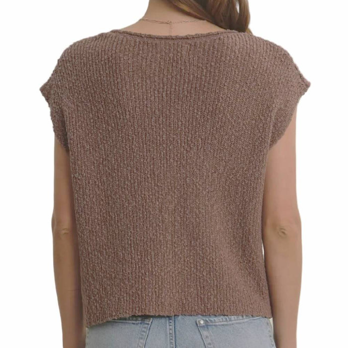 Relaxed Fit Slub Knit Sweater Top - Mocha Mousse WOMEN - Clothing - Tops - Short Sleeved In February