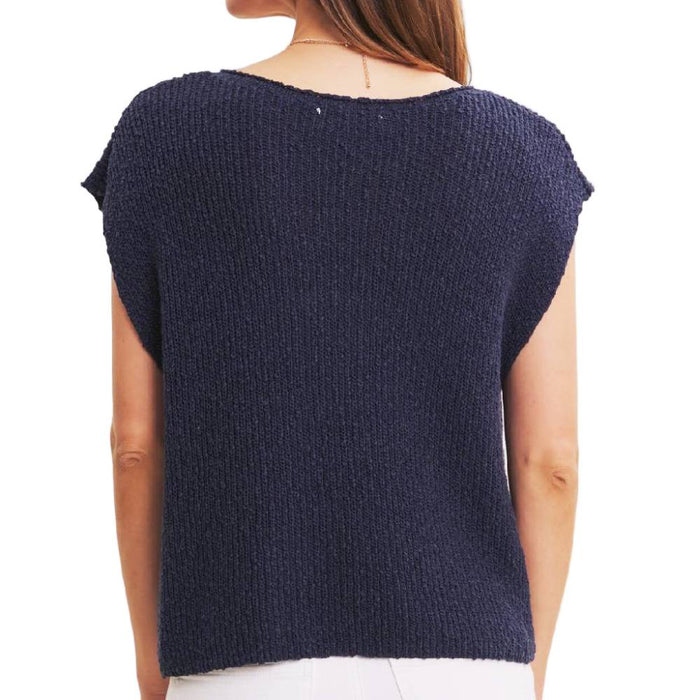 Relaxed Fit Slub Knit Sweater Top - Midnight Navy WOMEN - Clothing - Tops - Short Sleeved In February