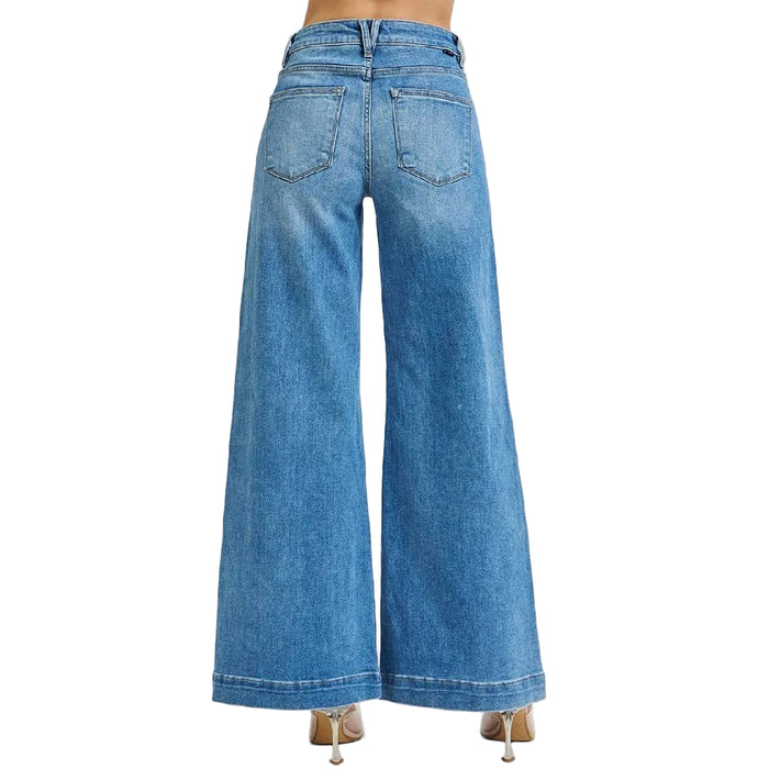 Risen Mid Rise Wide Leg Front Patch Pocket Jean