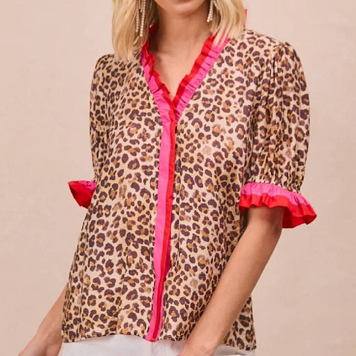 Leopard Stripe Trim Top WOMEN - Clothing - Tops - Long Sleeved BiBi Clothing
