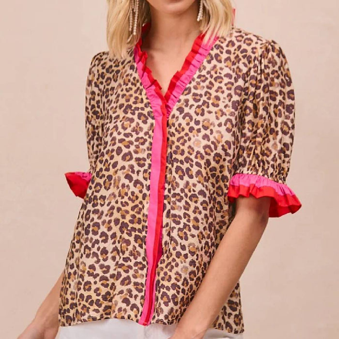 Leopard Stripe Trim Top WOMEN - Clothing - Tops - Long Sleeved BiBi Clothing