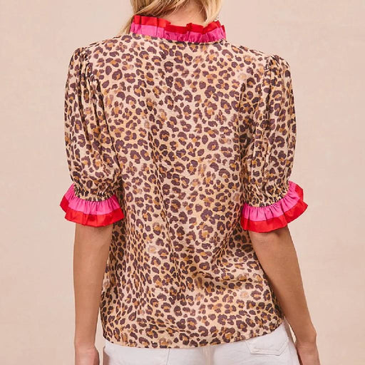 Leopard Stripe Trim Top WOMEN - Clothing - Tops - Long Sleeved BiBi Clothing