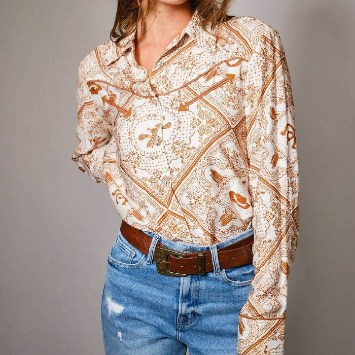 Western Print Pearl Snap Shirt