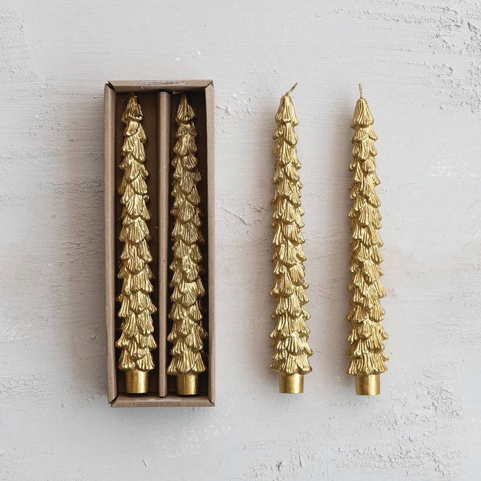 Gold Unscented Tree Shape Taper Candles - Set of 2 HOME & GIFTS - Home Decor - Seasonal Decor Creative Co-Op