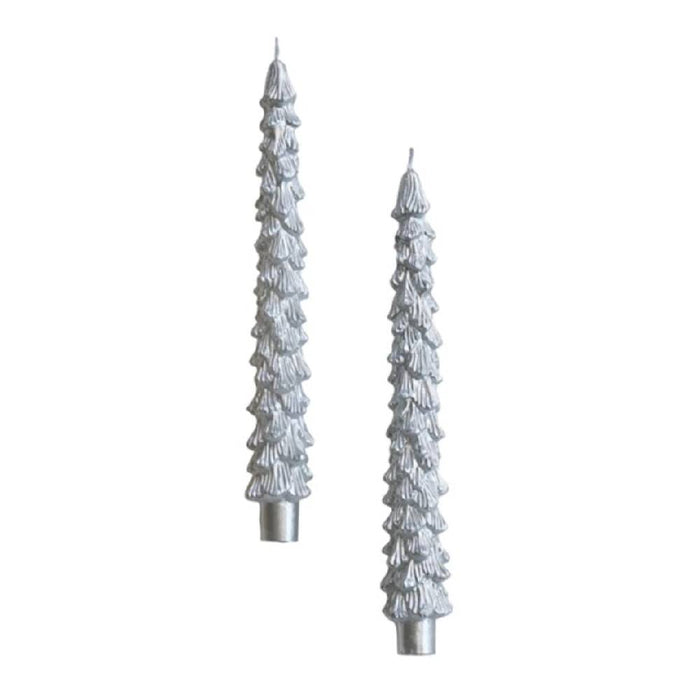 Silver Unscented Tree Shape Taper Candles - Set of 2