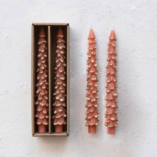 Blush and Gold Unscented Tree Shaped Taper Candles - Set of 2 HOME & GIFTS - Home Decor - Seasonal Decor Creative Co-Op