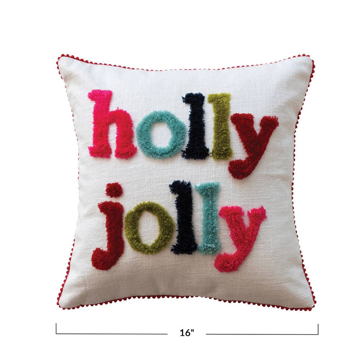Holly Jolly Square Slub Pillow HOME & GIFTS - Home Decor - Seasonal Decor Creative Co-Op