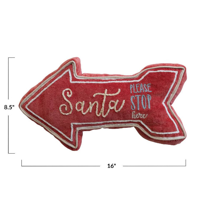 Santa Please Stop Here Velvet Arrow Lumbar Pillow
