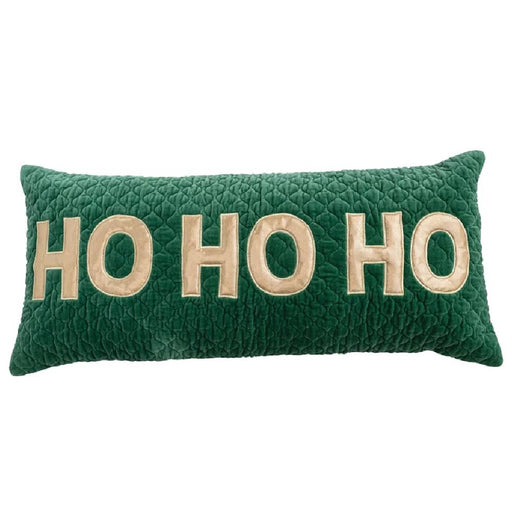 Green HO HO HO Velvet Quilted Lumbar Pillow HOME & GIFTS - Home Decor - Seasonal Decor Creative Co-Op