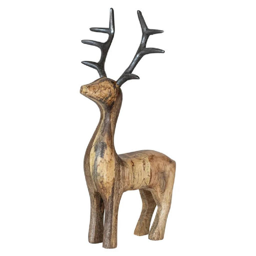 Mango Wood Standing Reindeer With Aluminum Antlers HOME & GIFTS - Home Decor - Seasonal Decor Creative Co-Op
