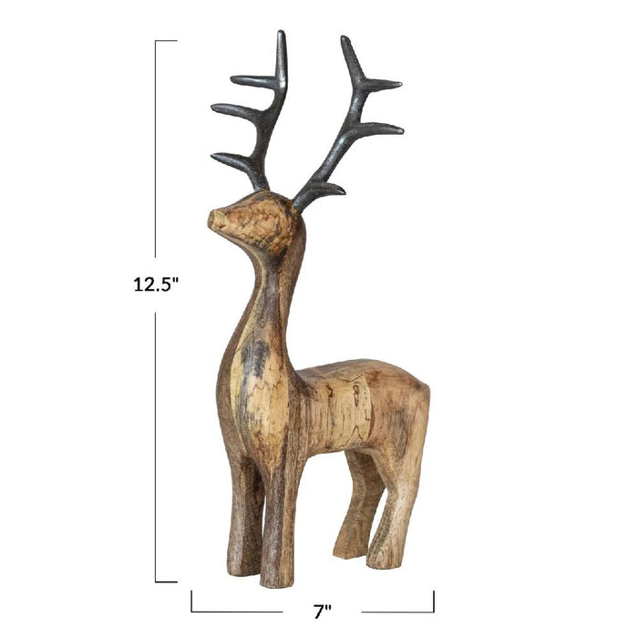 Mango Wood Standing Reindeer With Aluminum Antlers HOME & GIFTS - Home Decor - Seasonal Decor Creative Co-Op