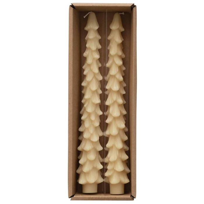 Set of 2 Unscented Tree Shaped Taper Candles - Eggnog HOME & GIFTS - Home Decor - Seasonal Decor Creative Co-Op