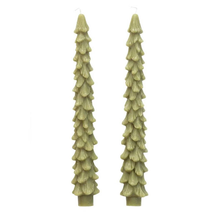 Set of 2 Unscented Tree Shaped Taper Candles - Cedar Green