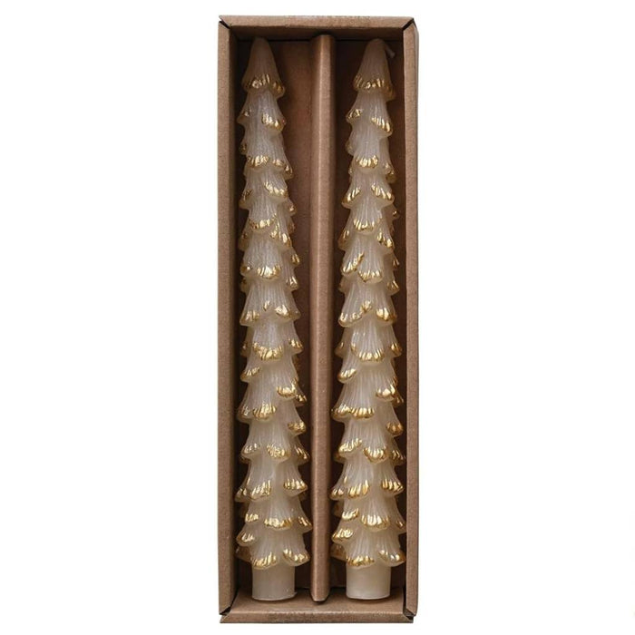 Set of 2 Unscented Tree Shaped Taper Candles - Eggnog/Gold HOME & GIFTS - Home Decor - Seasonal Decor Creative Co-Op