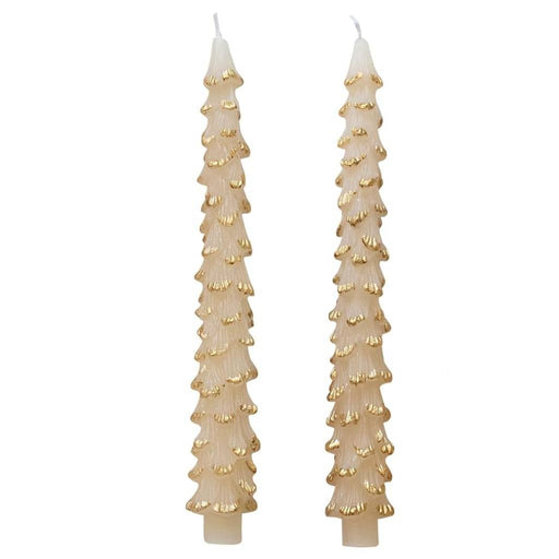Set of 2 Unscented Tree Shaped Taper Candles - Eggnog/Gold HOME & GIFTS - Home Decor - Seasonal Decor Creative Co-Op