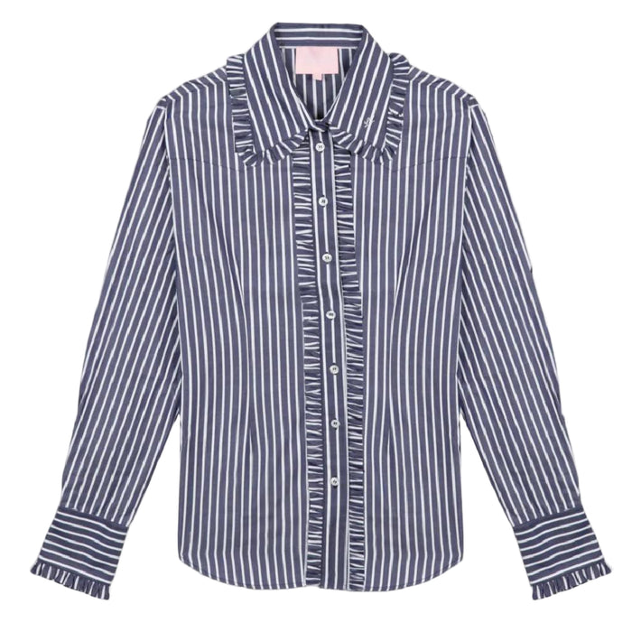 Ivy Pinstripe Frill Signature Fit Button Down Shirt WOMEN - Clothing - Tops - Long Sleeved Little Lucille