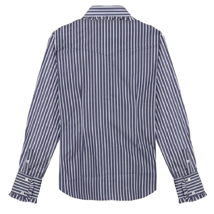 Ivy Pinstripe Frill Signature Fit Button Down Shirt WOMEN - Clothing - Tops - Long Sleeved Little Lucille