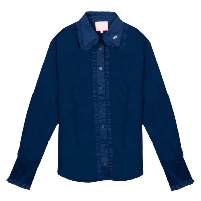Navy Frill Signature Button Down Shirt WOMEN - Clothing - Tops - Long Sleeved Little Lucille
