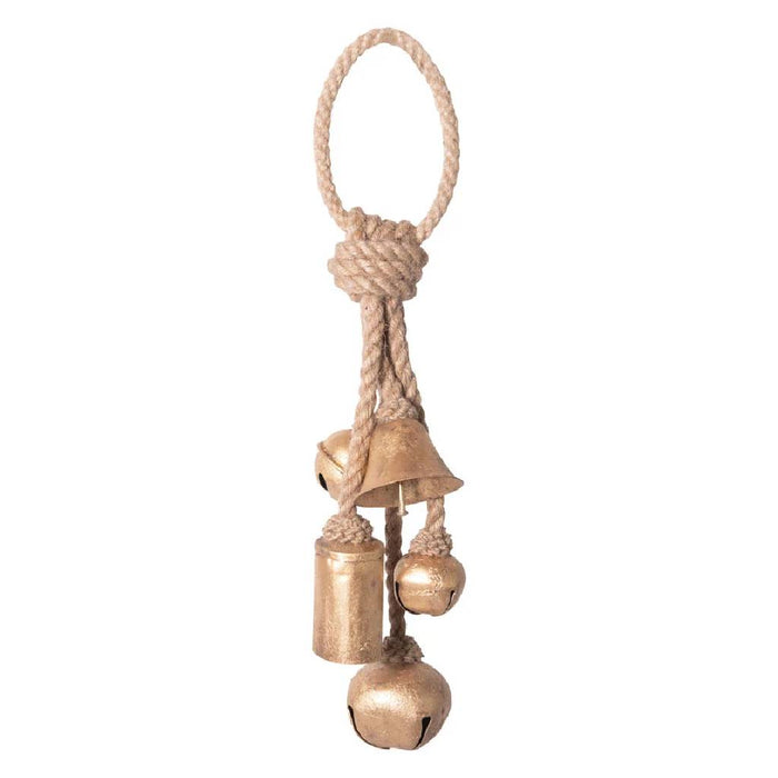 Decorative Gold Metal Bells on Jute Hanger