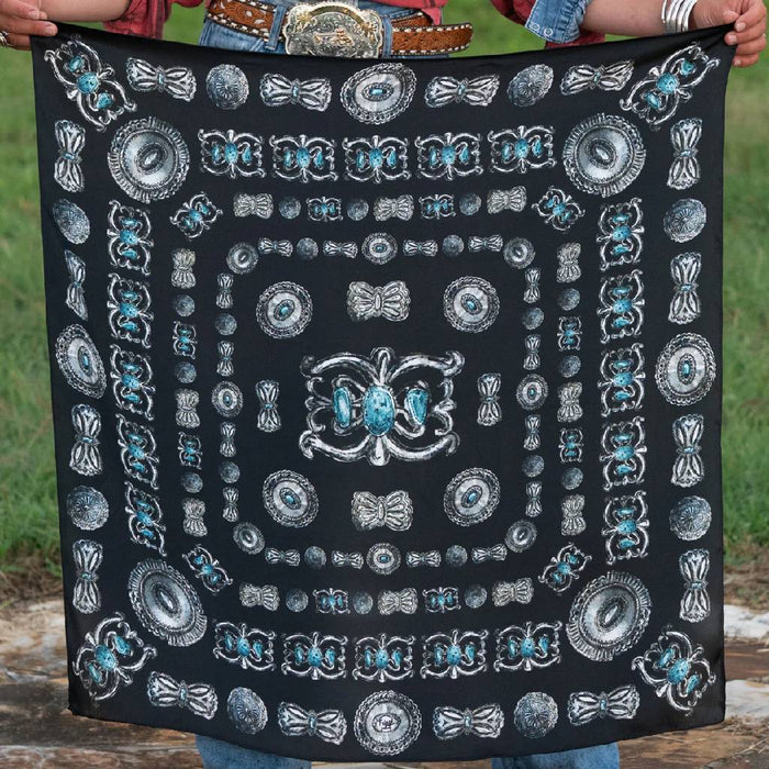 Fringe Scarves Turquoise and Conchos Black Long Tall Scarf