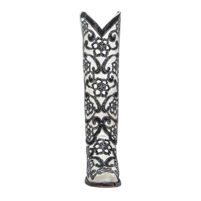 Corral Black Floral Overlay Embroidery Black Sequin White Boot