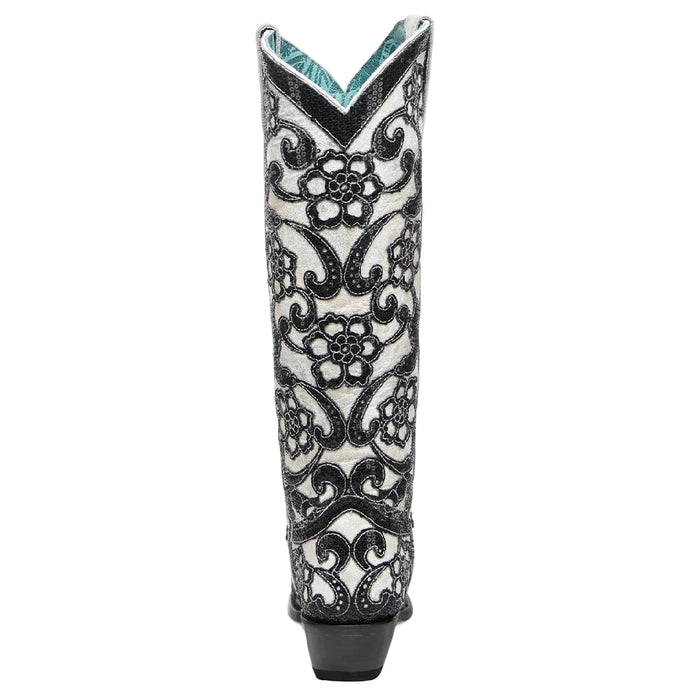 Corral Black Floral Overlay Embroidery Black Sequin White Boot