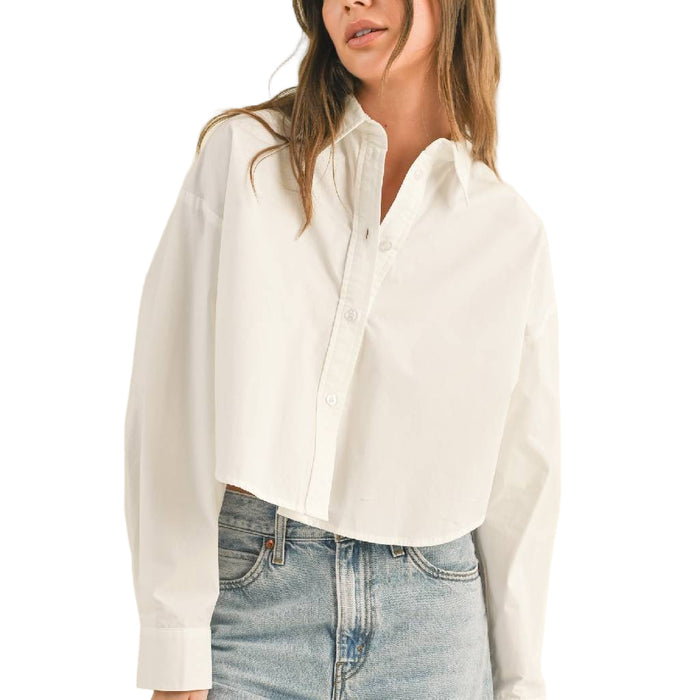 Cropped White Button Down Top