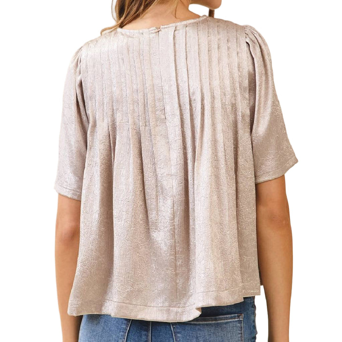 Pleated Metallic Silver Top