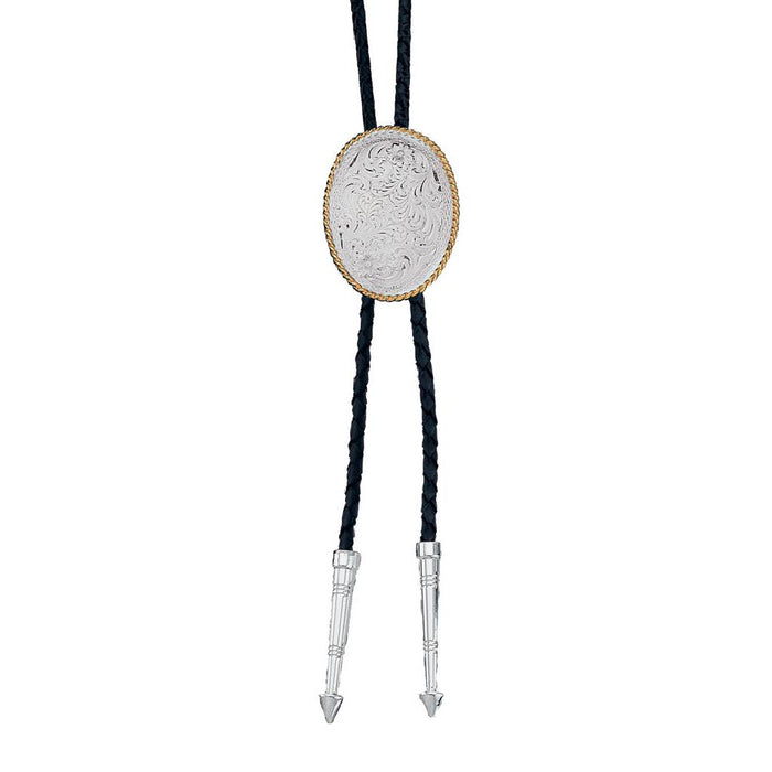 Montana Silversmiths Engraved Silver Oval Bolo Tie ACCESSORIES - MISC. ACCESSORIES Montana Silversmiths