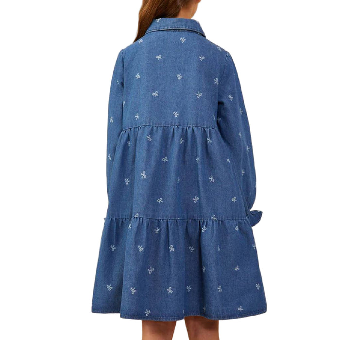 Hayden Girl's Bow Printed Snap Denim Dress