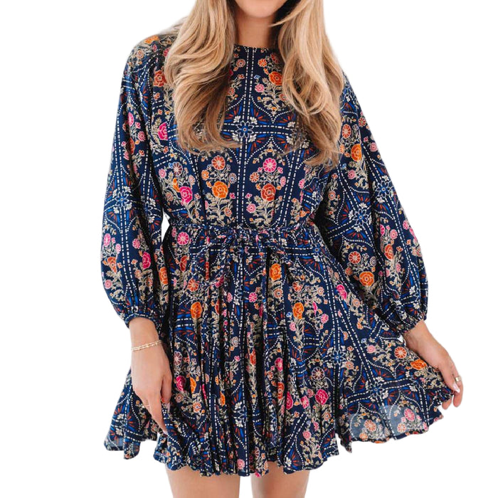 Torian Navy Floral Rope Dress